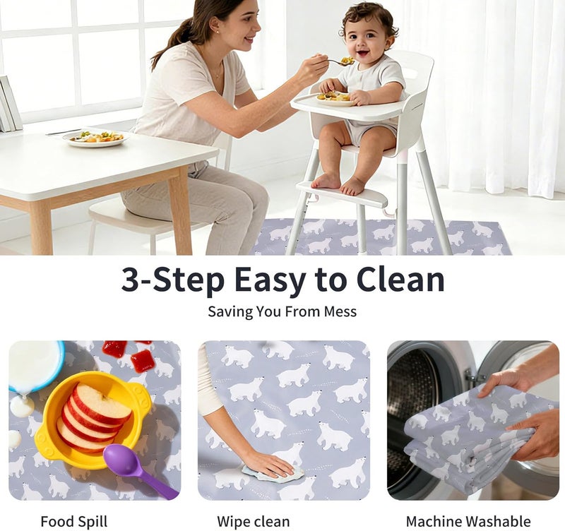 CoolaPeach Splat Mat for Under High Chair/Arts/Crafts, Washable Baby Spill Mat Waterproof Non-Slip Floor Splash Mat, Portable Play Mat and Table Cloth (Bear, 43"x 43") - Image 5